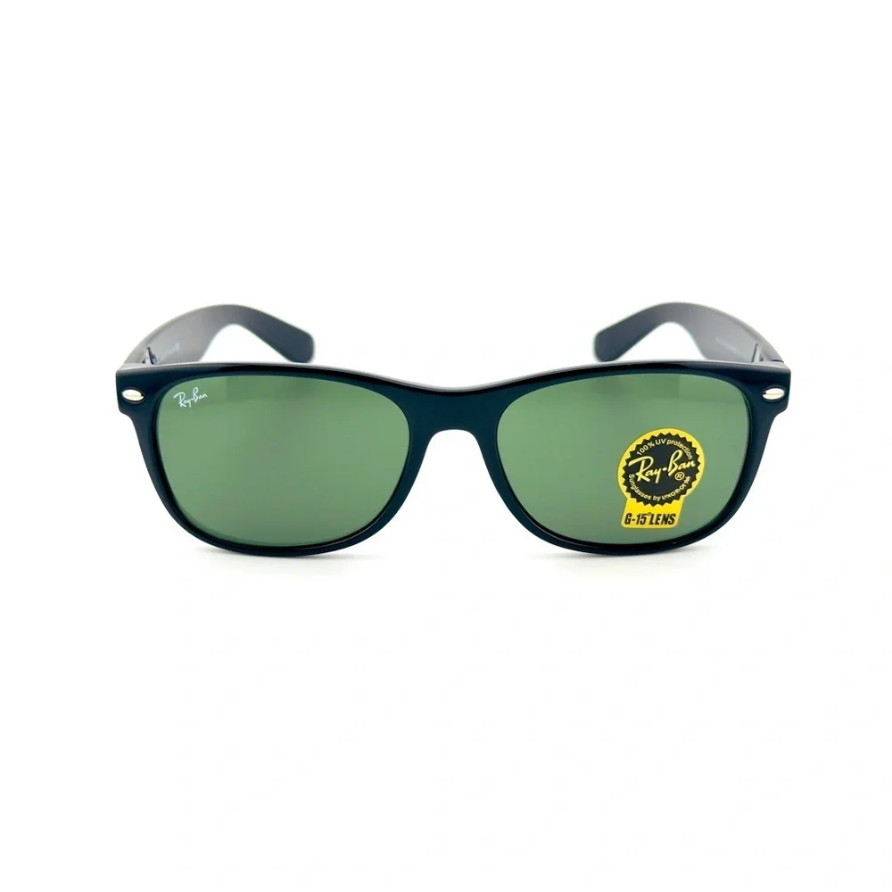 Ray-Ban Sunglasses New Wayfarer Classic RB2132 Polished black Frame Green Lenses - Picture 7 of 14
